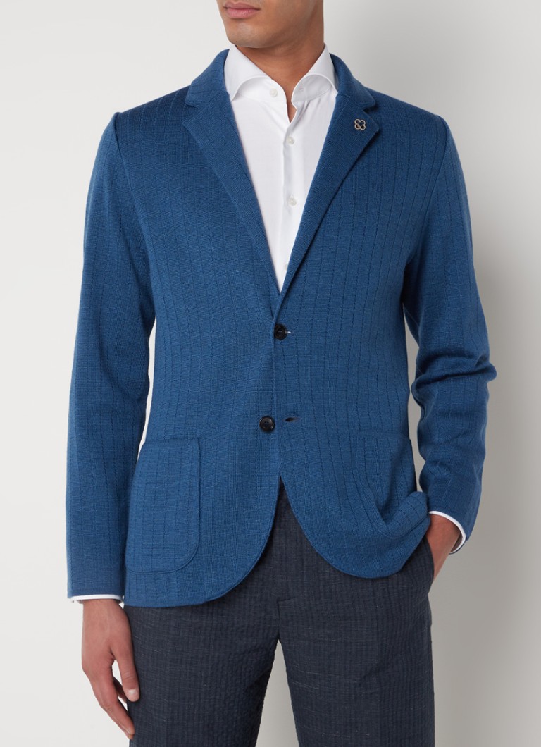 Lardini - Slim fit fijngebreid colbert van wol met opgestikte zakken  - Blauw
