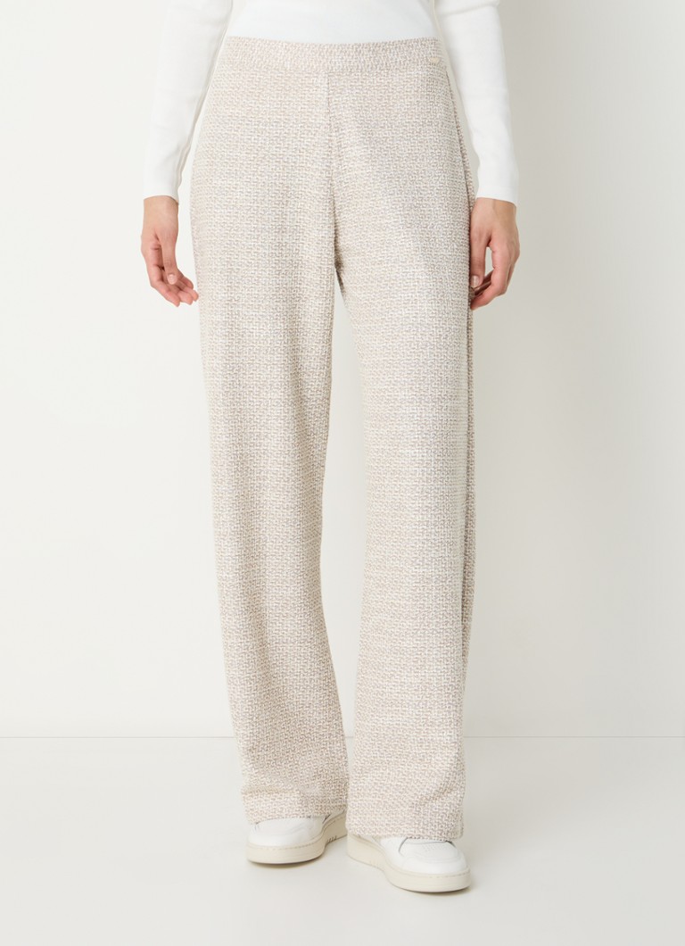 LES Atelier - Esra high waist straight fit pantalon met tweed-look  - Beige