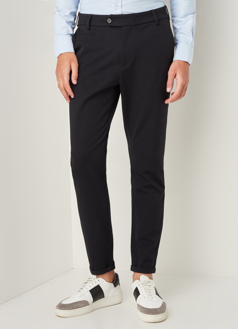 Les Deux - Como slim fit pantalon met stretch - Donkerblauw