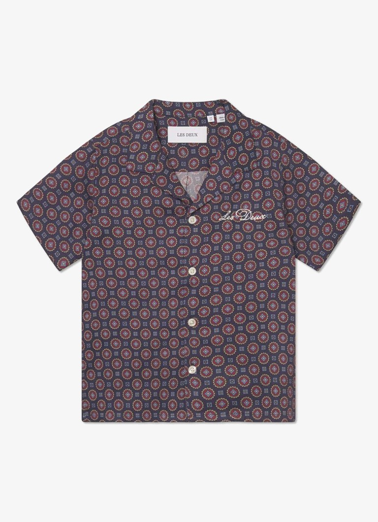 Les Deux - Foulard overhemd van lyocell met grafische print - Donkerblauw