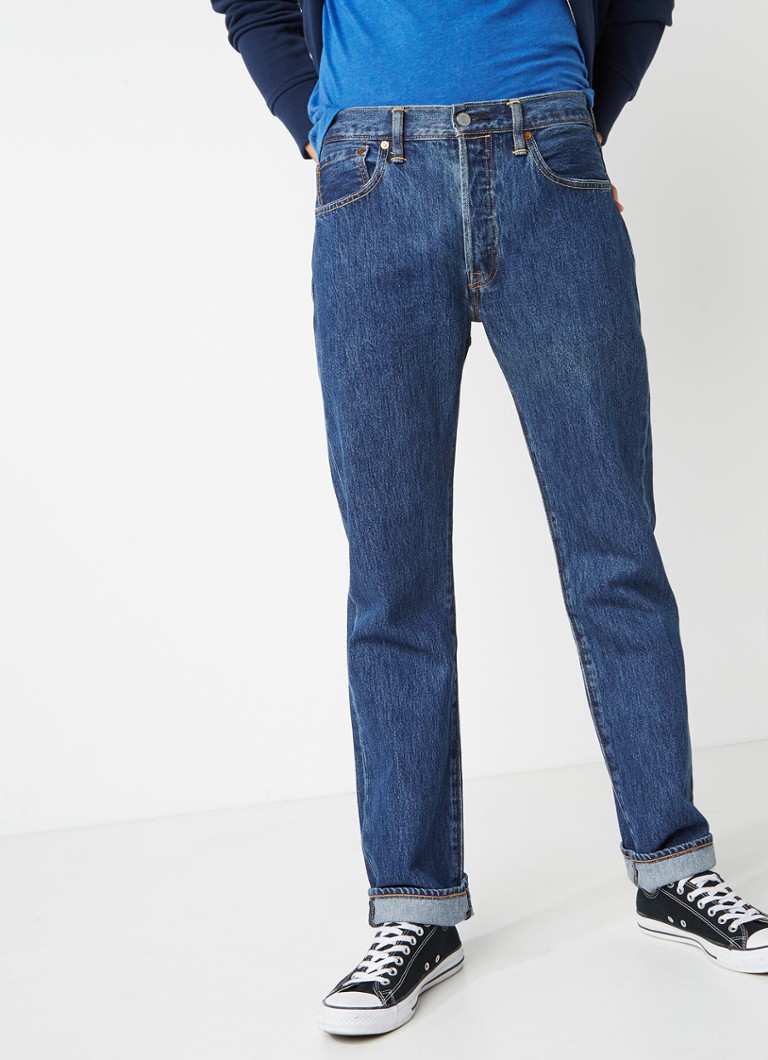 Levi S 501 High Rise Straight Fit Jeans Met Stonewash Indigo De Bijenkorf