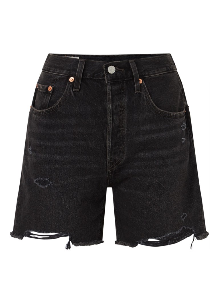 Levi's 501 High waist denim shorts met ripped details • Donkergrijs