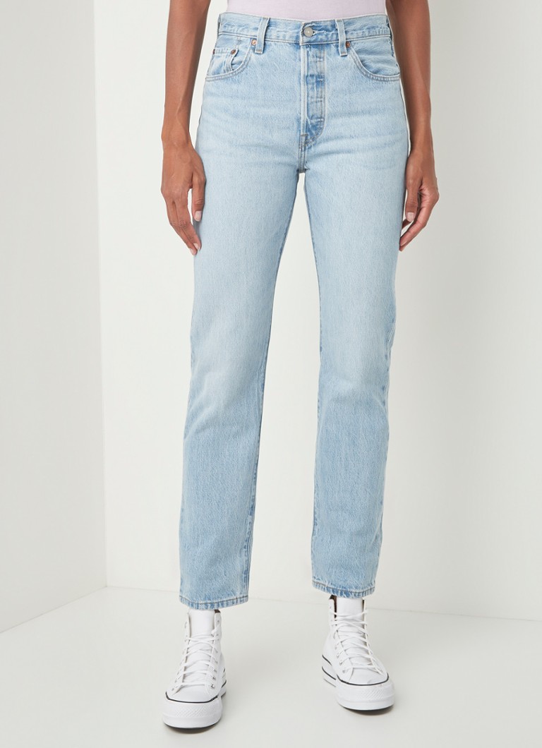 Levi S 501 High Waist Straight Fit Cropped Jeans Met Lichte Wassing Indigo De Bijenkorf