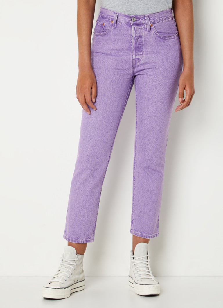 Levi's - 501 High waist straight leg cropped jeans met gekleurde wassing - Paars