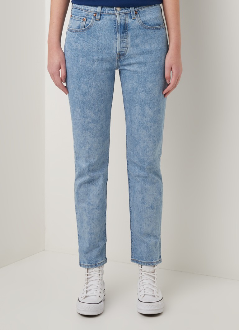 Levi's - 501 high waist straight leg cropped jeans met lichte wassing - Indigo