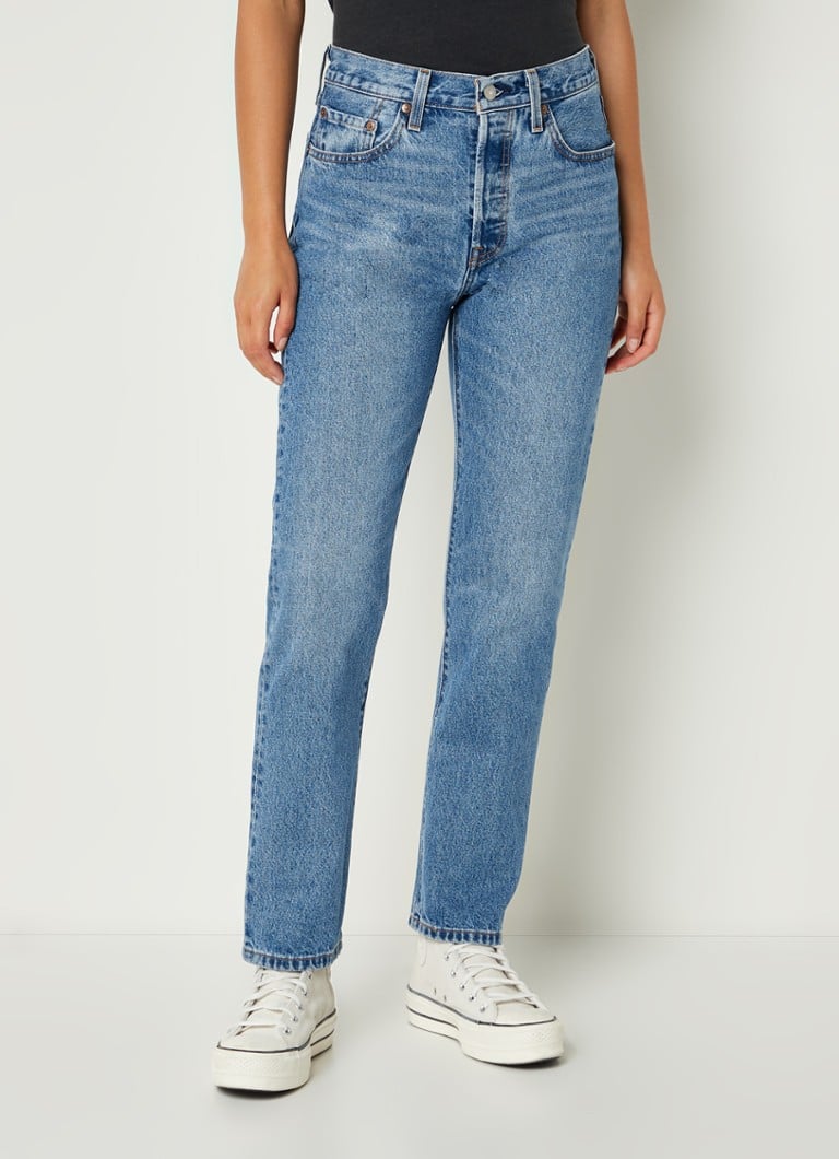 Levi's - 501 High waist straight leg cropped jeans met medium wassing - Indigo