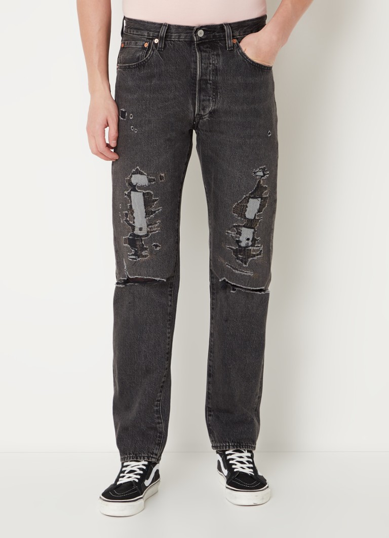 Levi's 501 straight fit jeans met ripped details • Zwart • de Bijenkorf