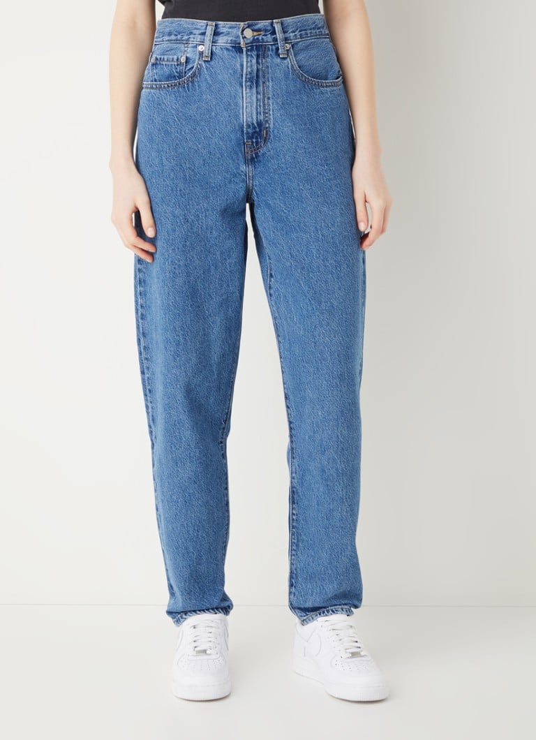 Levi's - High waist tapered cropped jeans met medium wassing - Blauw