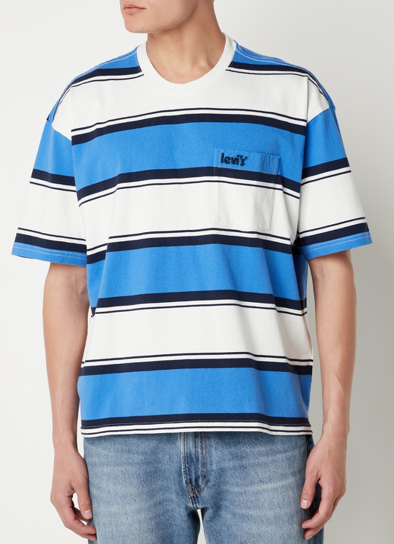 Levi's - Oversized T-shirt met logoborduring en streepprint - Blauw