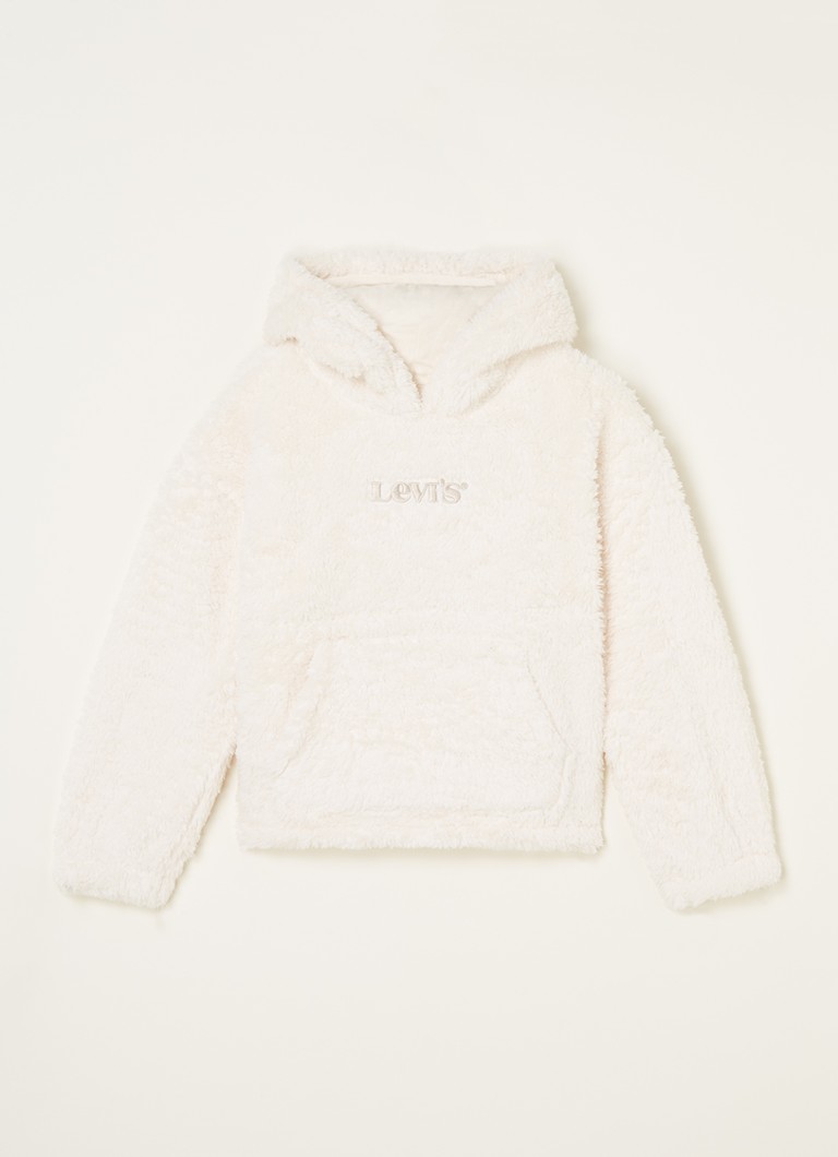 Levi's - Sherpa hoodie van teddy met logoborduring - Gebroken wit