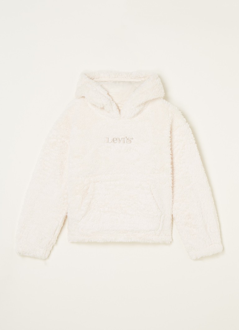 Levi's - Sherpa hoodie van teddy met logoborduring - Gebroken wit