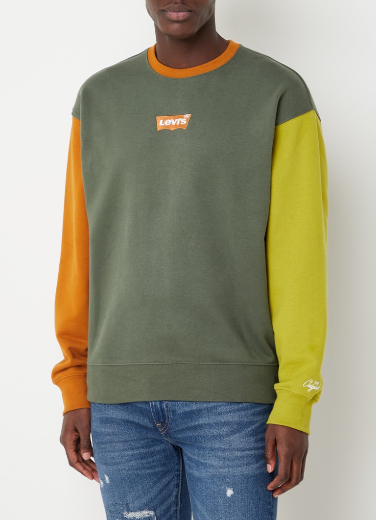 Levi's Sweater met colour blocking en logoborduring • Groen • de Bijenkorf