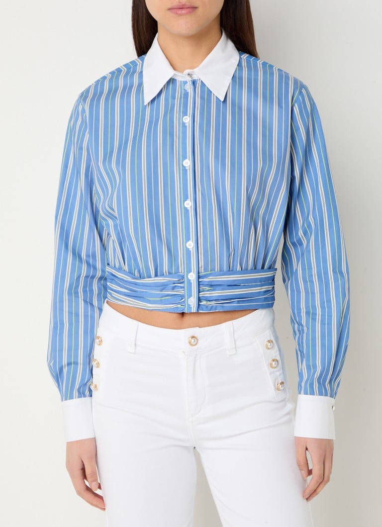 Liu Jo - Cropped blouse met print en strass  - Staalblauw
