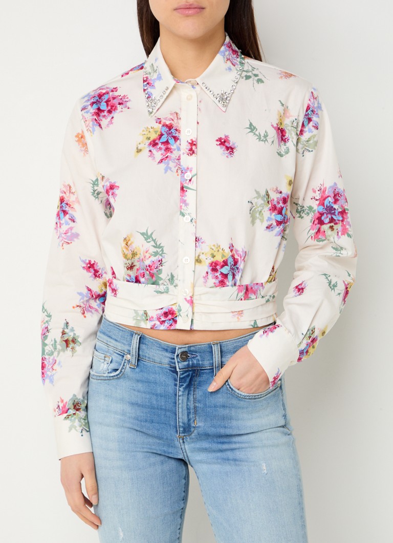 Liu Jo - Cropped blouse met print en strass  - Gebroken wit