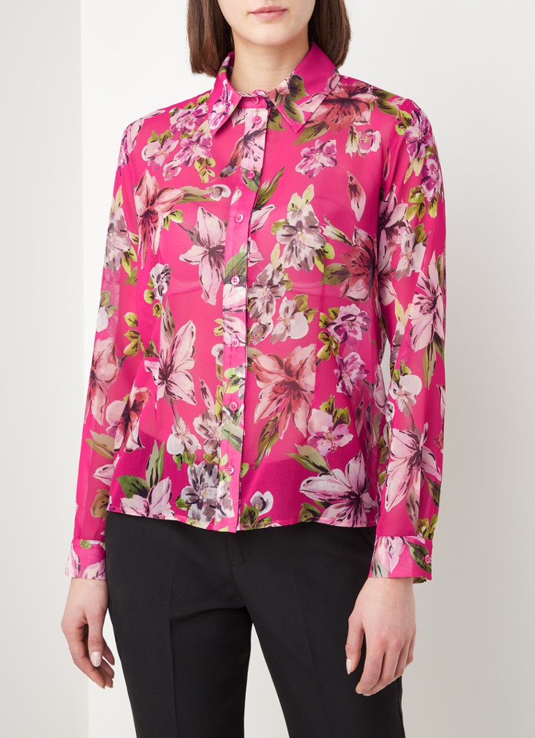 Amisu Transparante blouse bloemenprint casual uitstraling Mode Blouses Transparante blousen 
