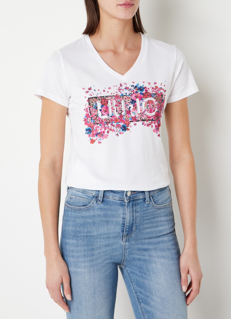 Liu Jo Jeans T-Shirt Donna Con Logo In Strass: Light Ivory/Green, Manica Corta, Taglia S (ES24LJ37 TA4202 JS003 N9353)
