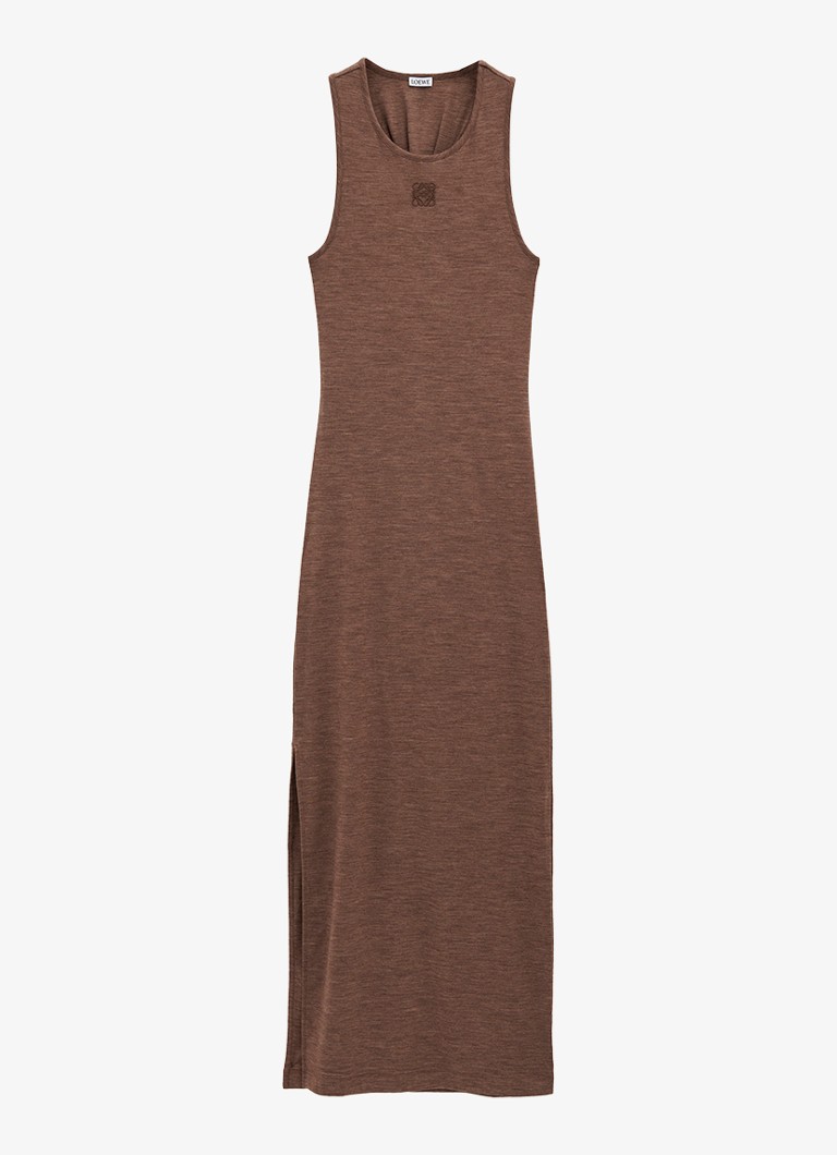 LOEWE - Anagram mouwloze maxi jurk van wol met logoborduring - Bruin