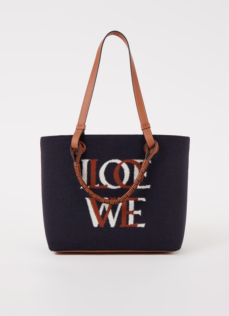Loewe - Love Small schoudertas van wol met kalfsleren details - Donkerblauw
