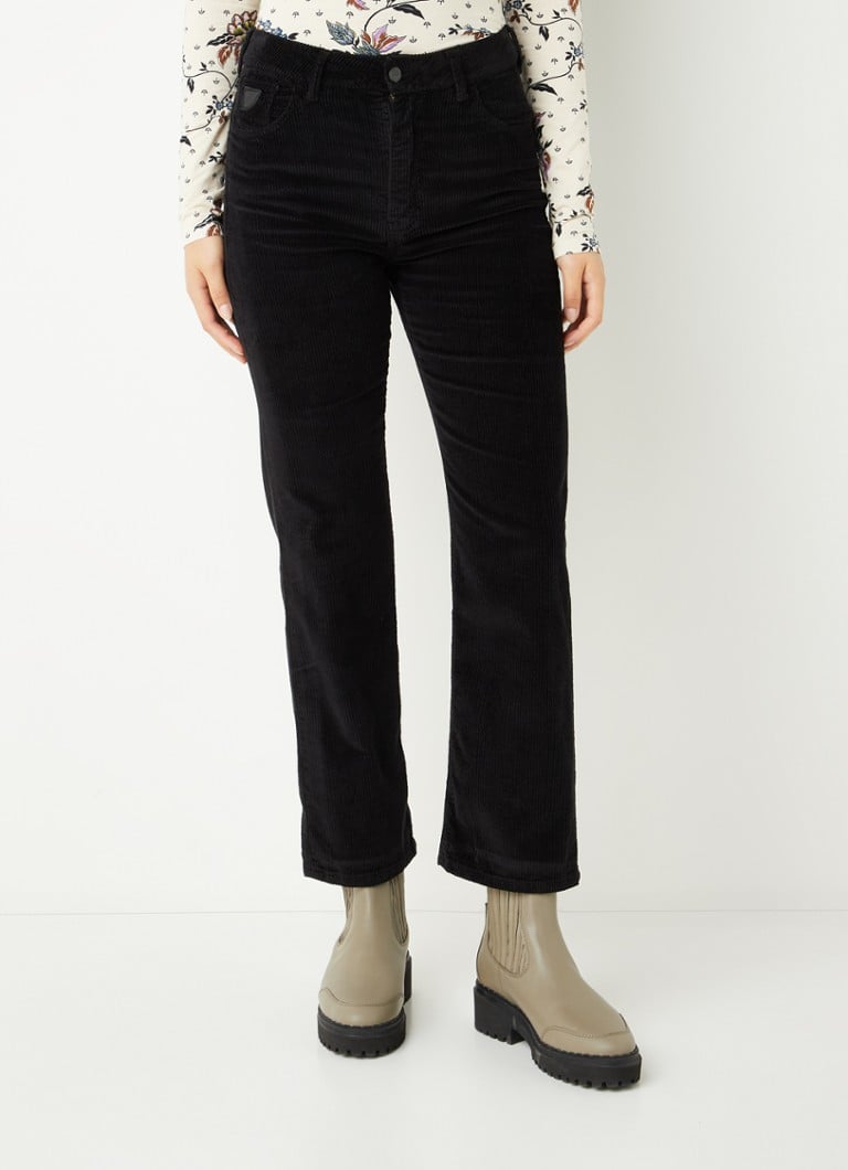 Lois - Malena high waist straight fit cropped pantalon van corduroy - Zwart