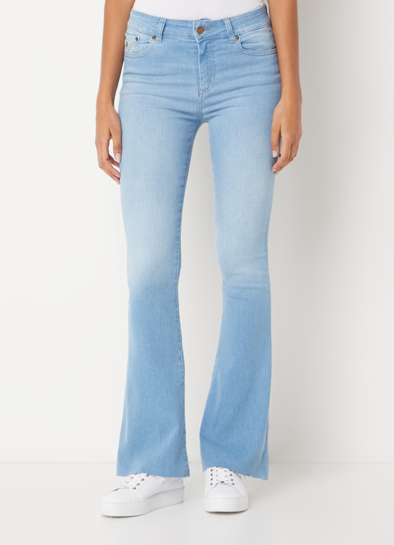 Lois Raval edge high waist flared jeans met lichte wassing • Indigo ...