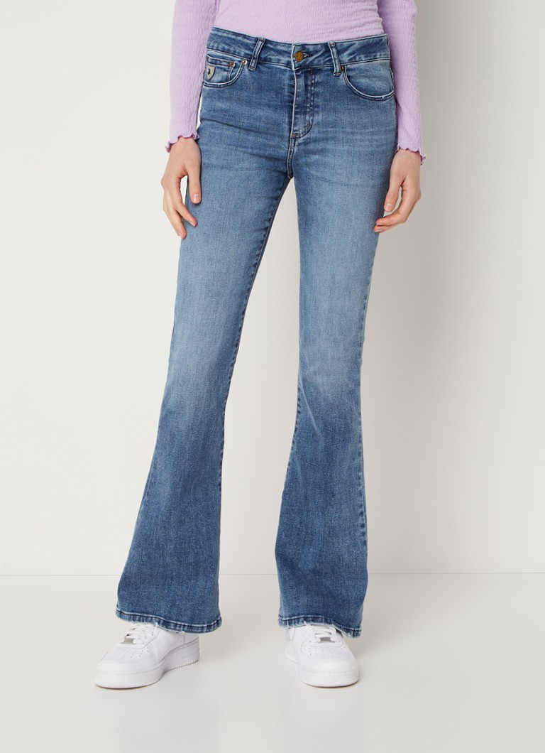 Lois - Ravel mid waist flared jeans met medium wassing  - Indigo