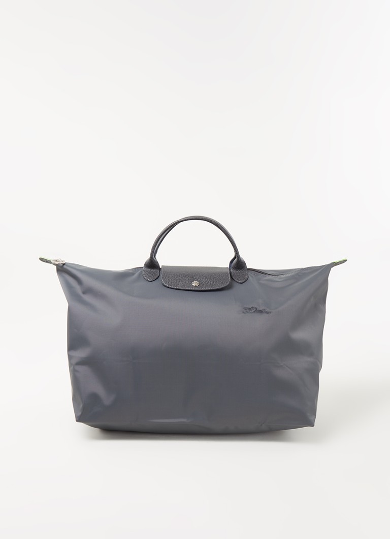 Longchamp - Le Pliage Green reistas L met leren details - Antraciet