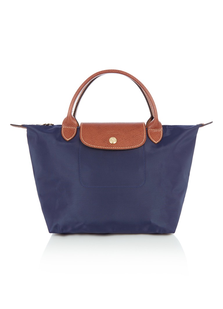 cijfer Product Kosciuszko Longchamp Le Pliage handtas S met leren details • Donkerblauw • de Bijenkorf