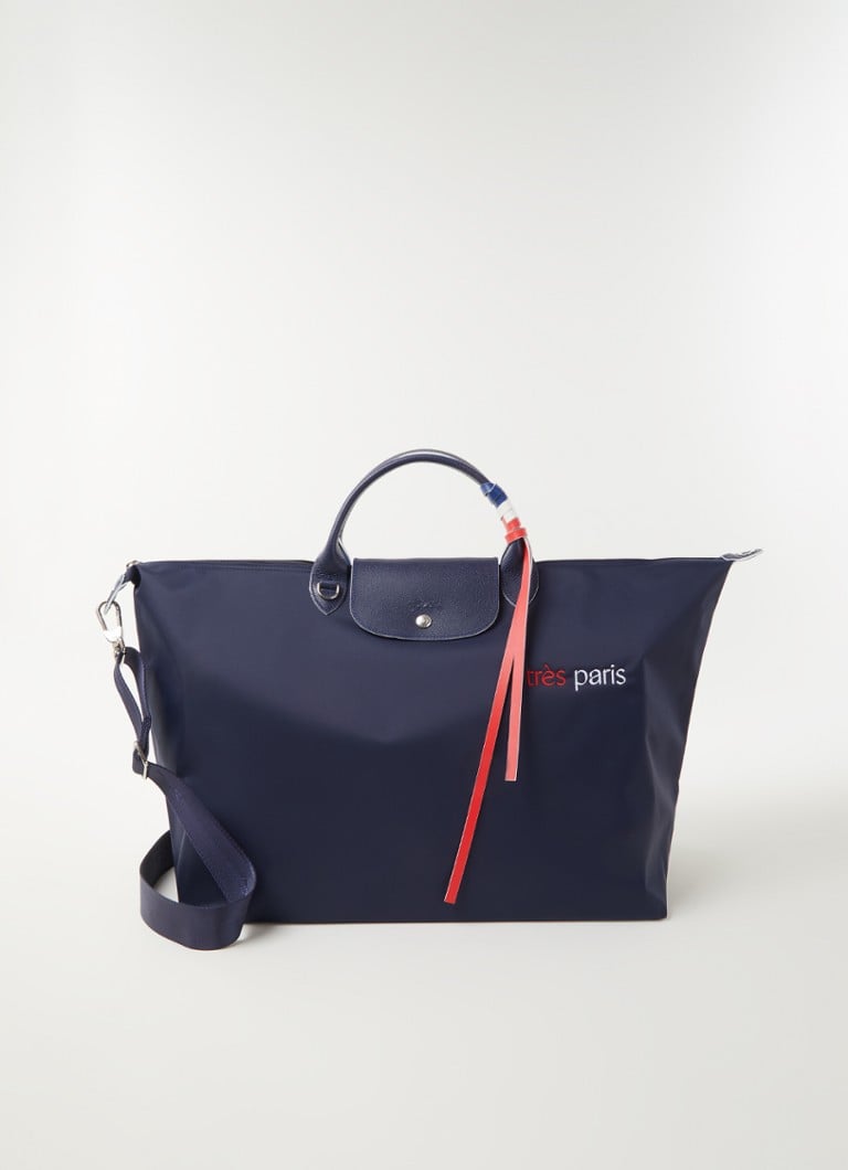 Longchamp - Le Pliage Très Paris reistas L met leren details - Donkerblauw
