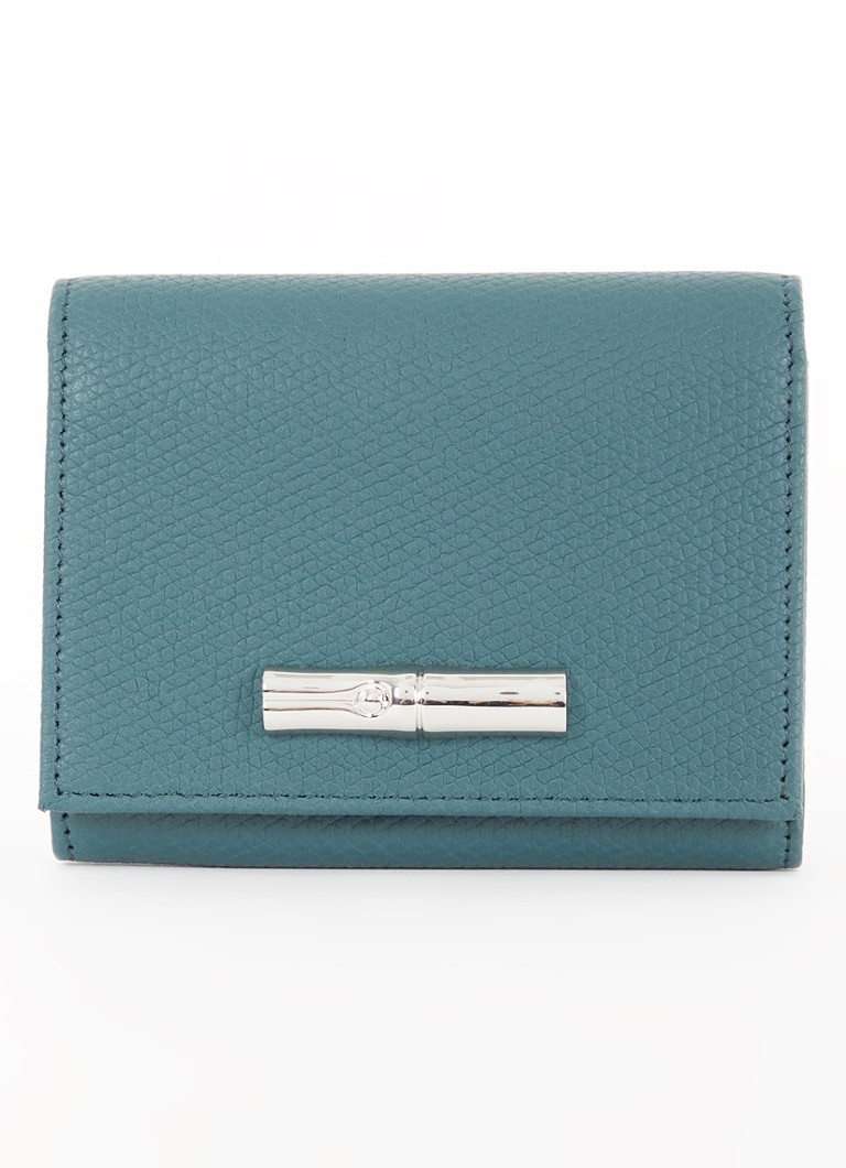 Longchamp - Le Roseau portemonnee van leer - Zeegroen