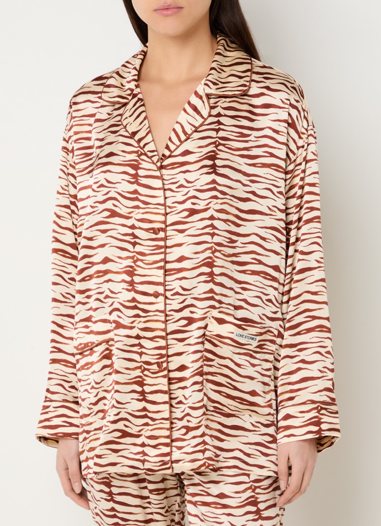 Love Stories - Cedric nachthemd van zijde met zebraprint - Creme