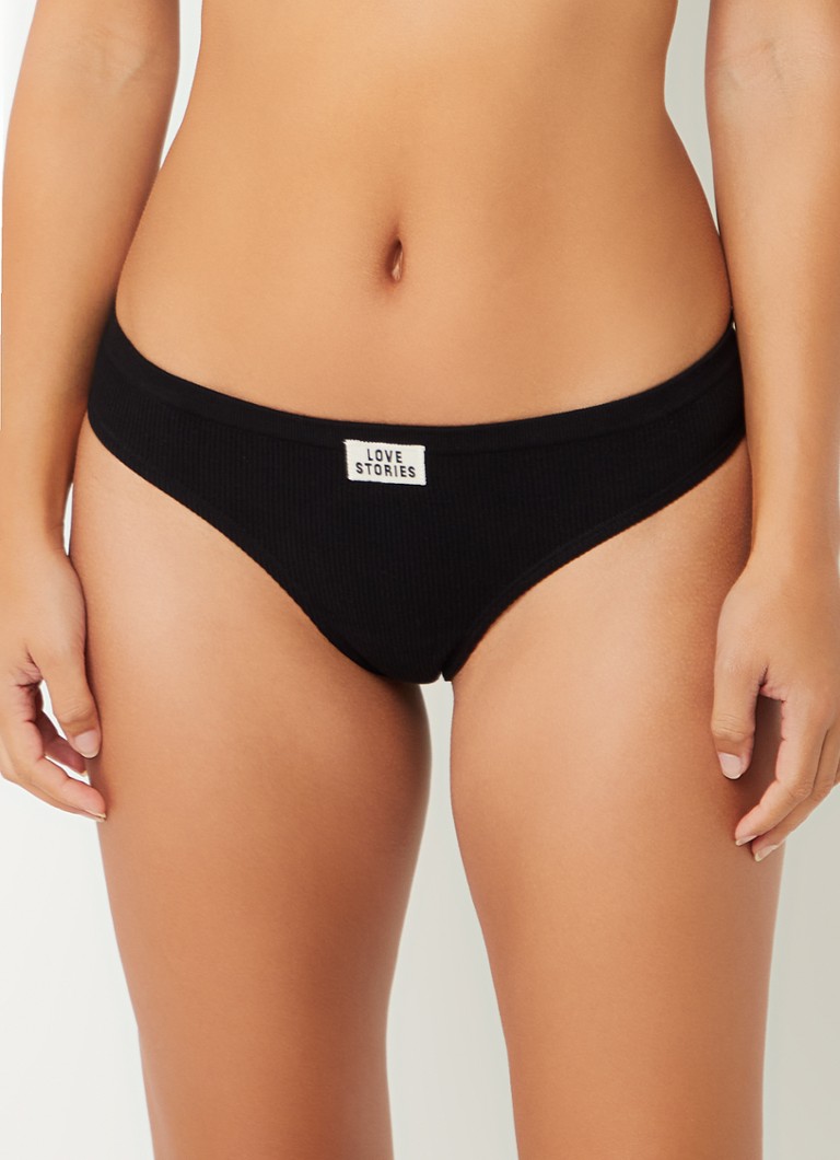 Love Stories - Lima string met logo en ribstructuur - Zwart
