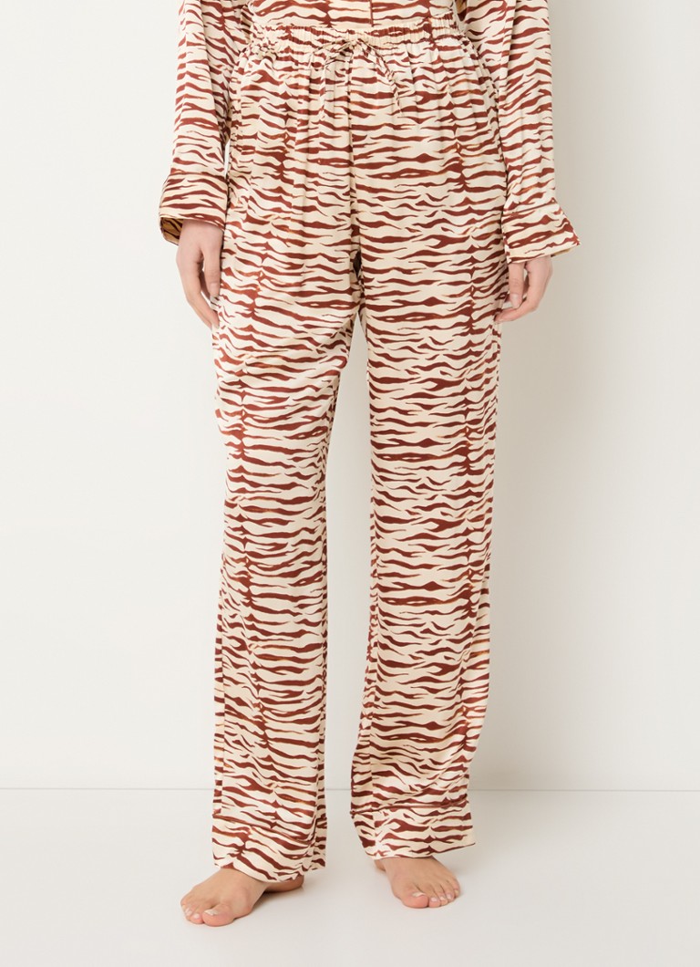Love Stories - Reese pyjamabroek van zijde met zebraprint - Creme