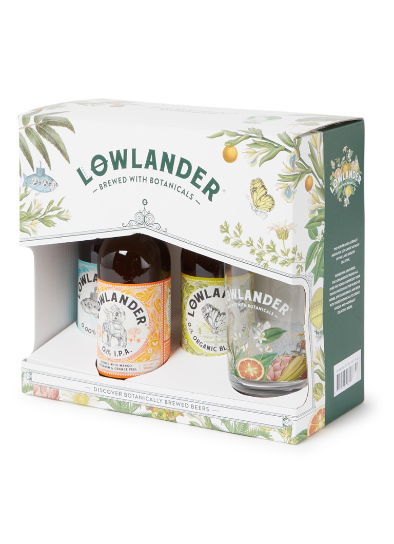 Lowlander - Alcoholvrij bier met glas in giftpack 3-delig - null