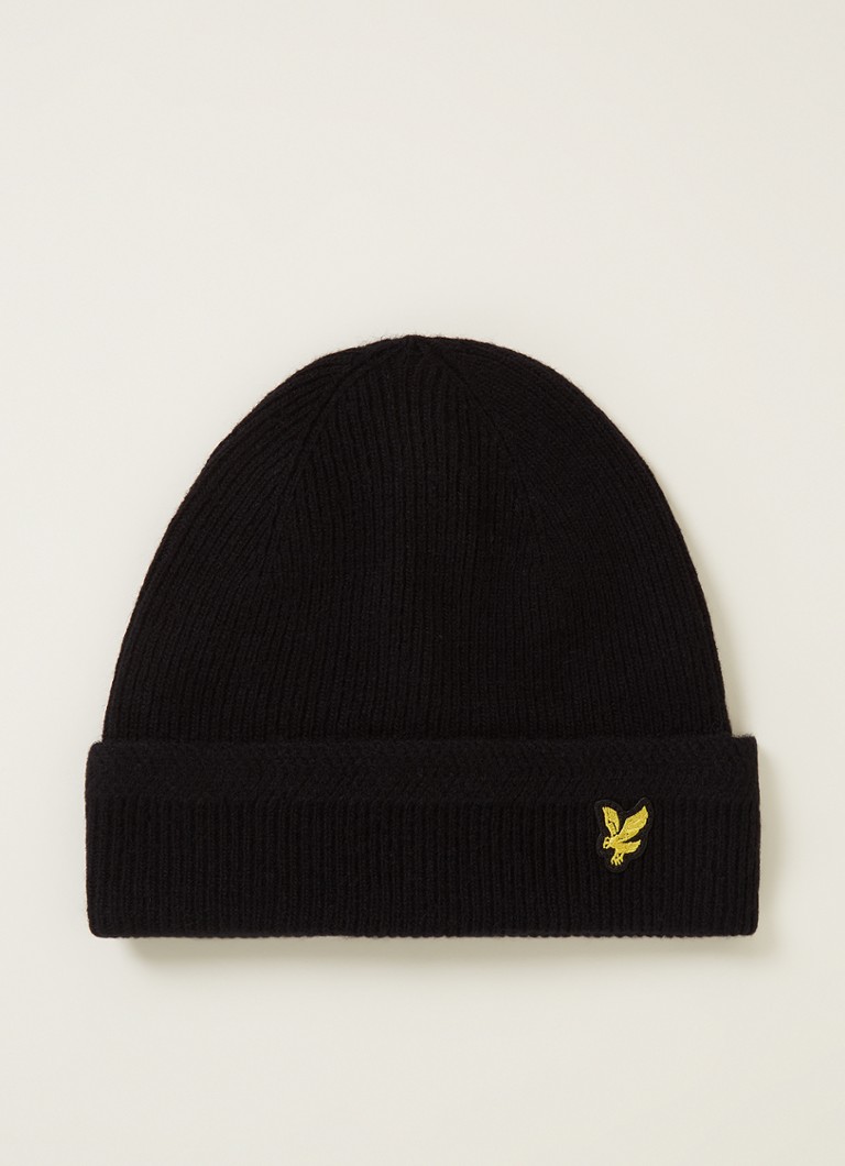 Lyle & Scott - Fijngebreide muts in wolblend - Zwart