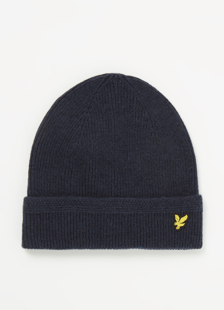 Lyle & Scott - Fijngebreide muts in wolblend - Donkerblauw