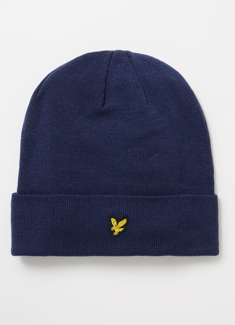 Lyle & Scott - Fijngebreide muts met logo - Donkerblauw
