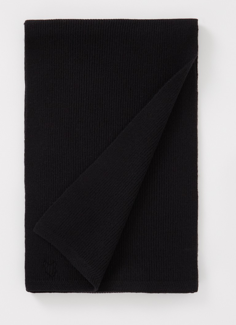 Lyle & Scott - Ribgebreide sjaal in wolblend 195 x 30 cm - Zwart
