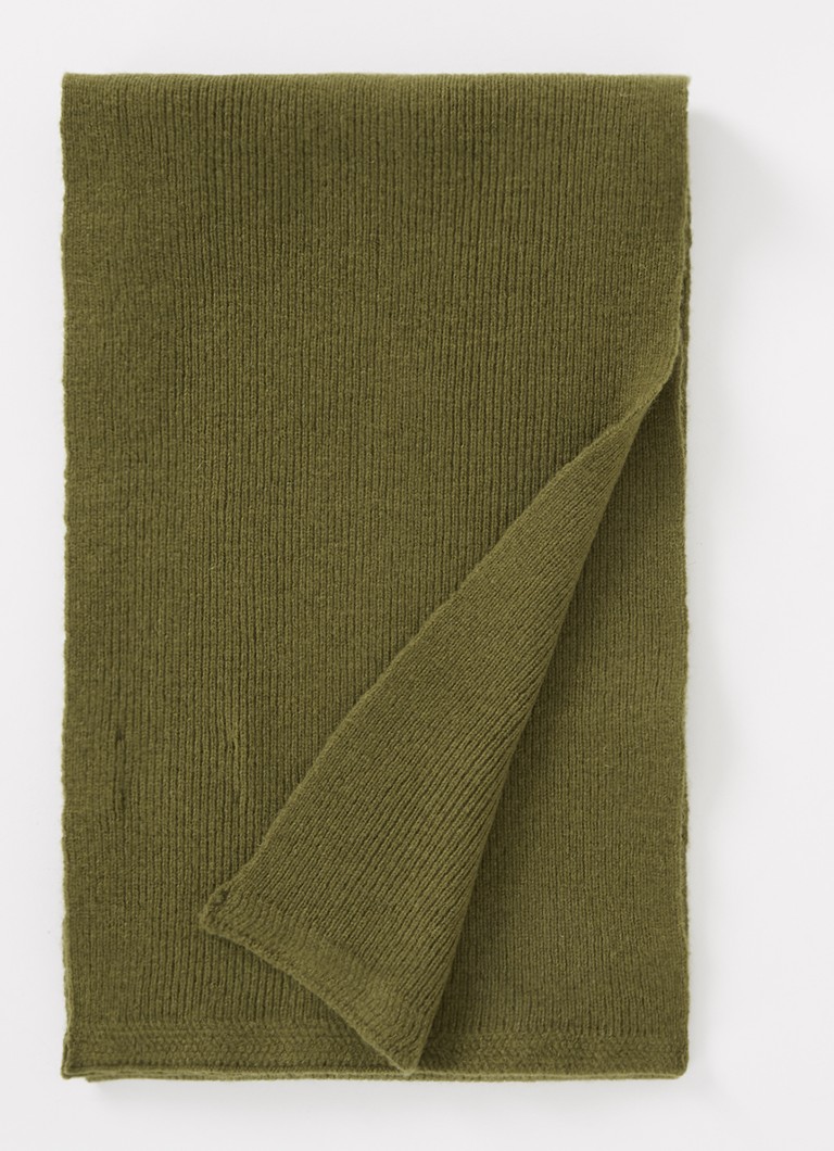 Lyle & Scott - Ribgebreide sjaal in wolblend 195 x 30 cm - Legergroen