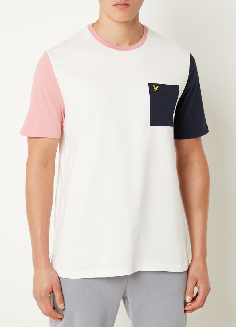 Lyle & Scott - T-shirt van biologisch katoen met colour blocking - Gebroken wit