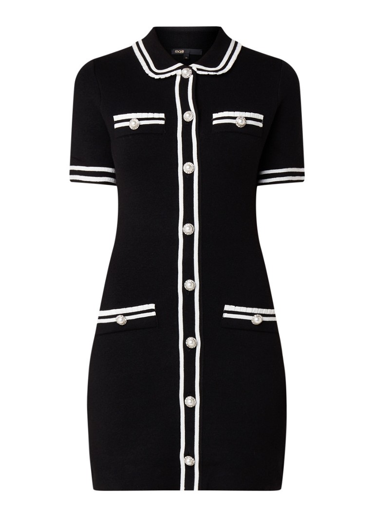 Onwijs Maje Fijngebreide mini-jurk met kraag en sierknopen • Zwart • de BS-83