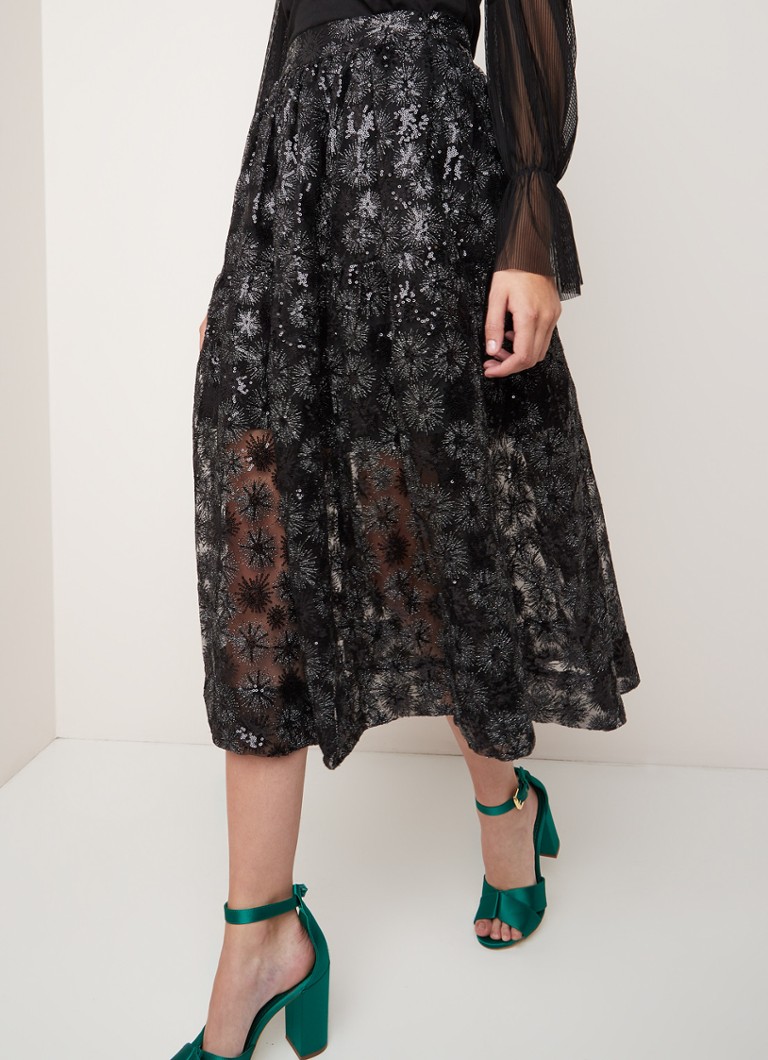Maje - Jizia midi-rok met pailletten en lurex - Zwart