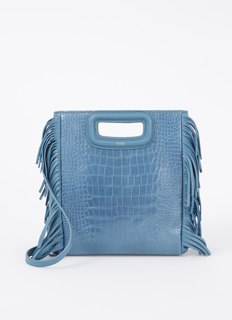 Maje - M Bag handtas van lakleer met crocostructuur  - Staalblauw