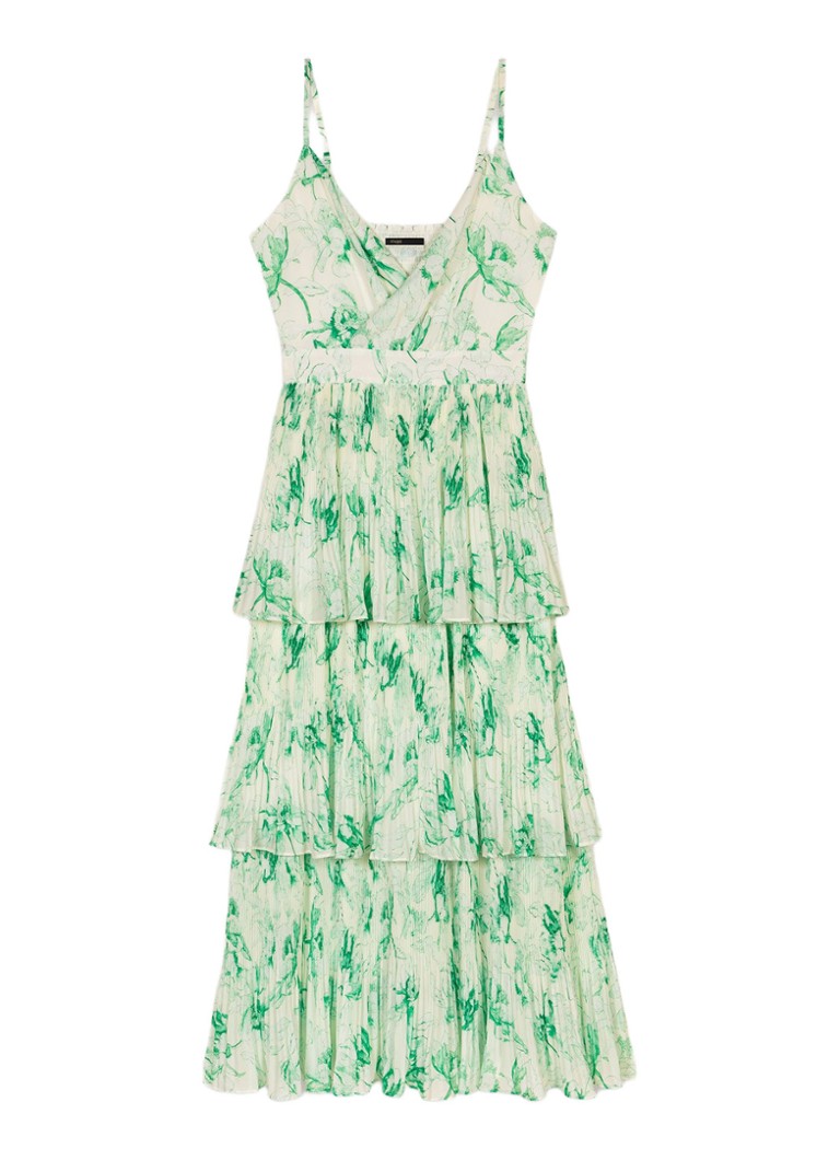 Maje Midi jurk met bloemenprint en volant • Groen • de Bijenkorf