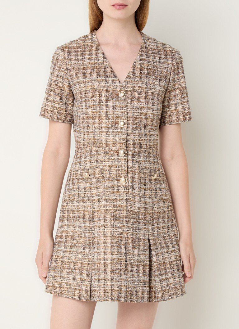 Maje - Mini tuniekjurk met tweed-look en opgestikte zakken - Camel