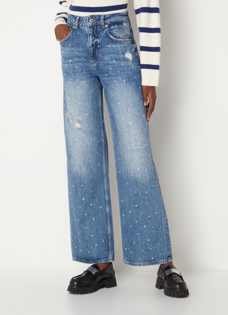 Maje - Pistar high waist wide leg jeans met strass-decoratie - Indigo