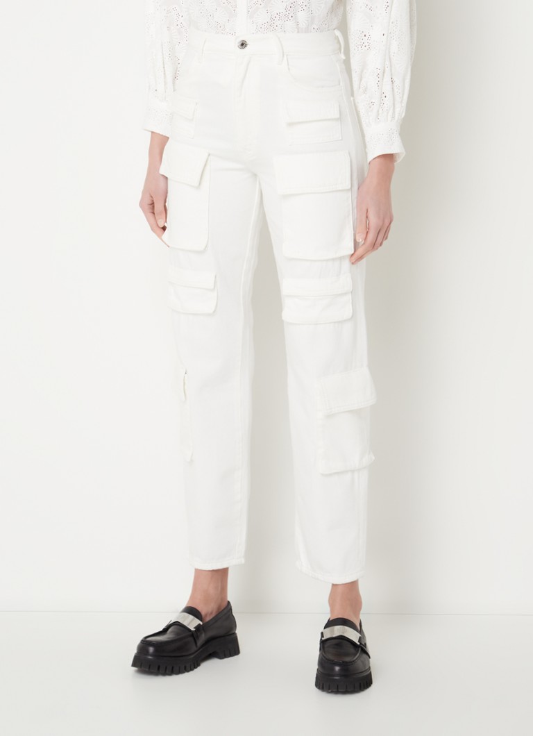 Maje - Pocketo high waist tapered fit cargobroek met klepzakken - Wit