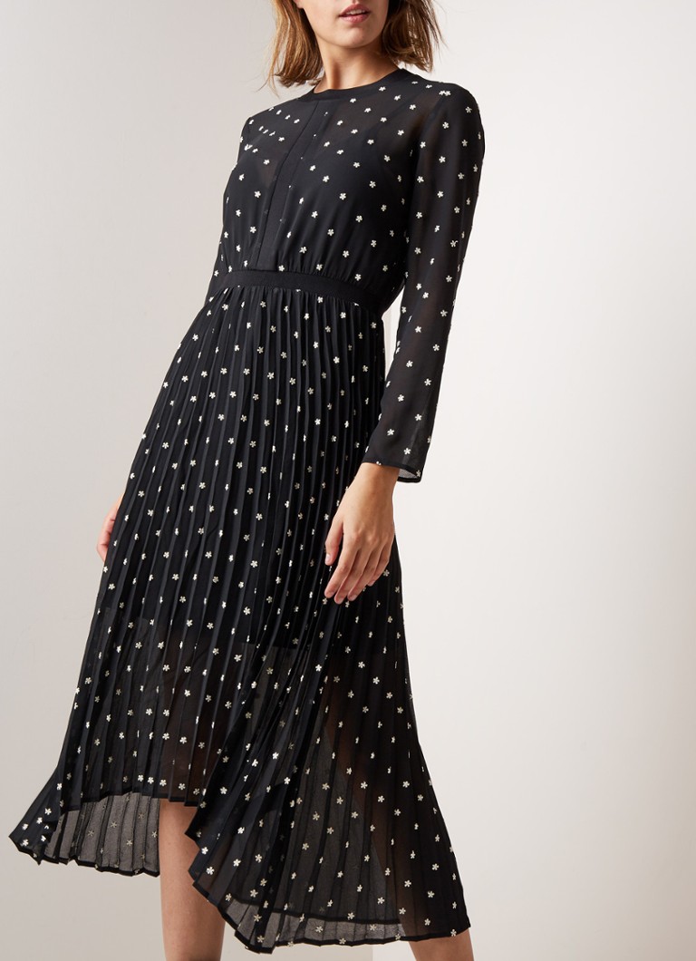 Maje - Remi maxi-jurk met plissé met bloemenborduring - Zwart