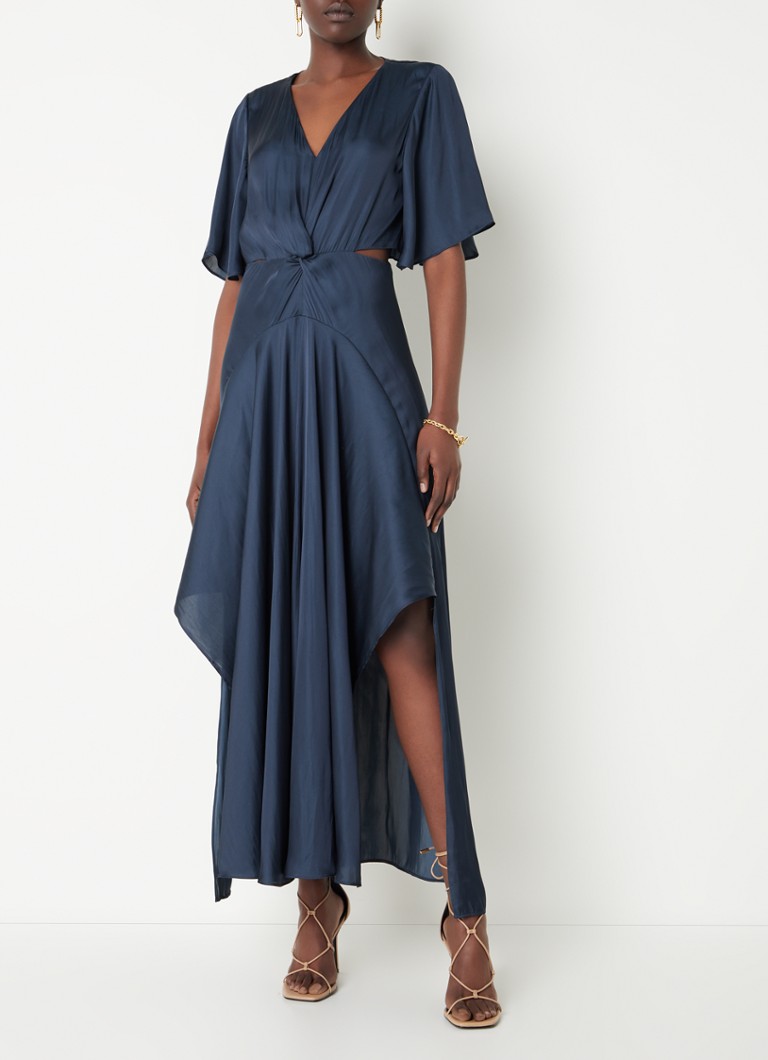 Maje - Reniline maxi jurk van satijn met cut-out details - Donkerblauw