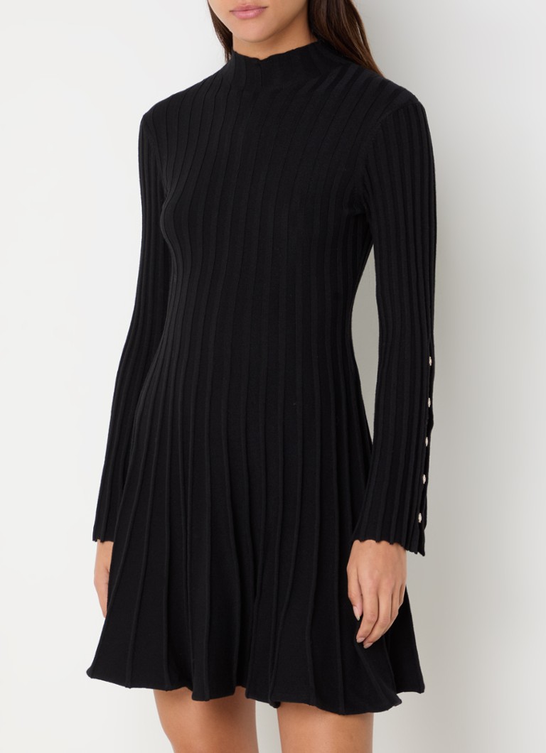 Maje Ribgebreide mini jurk in wolblend met cut-out detail • Zwart