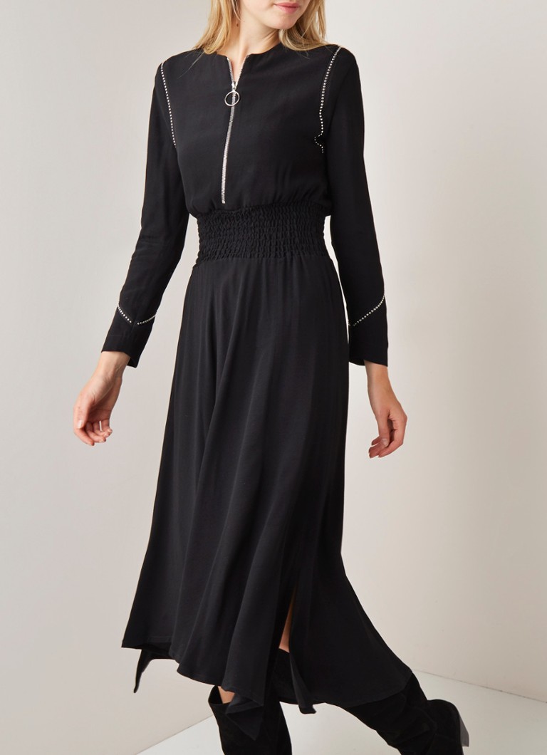 Maje - Rimage maxi-jurk met smockwerk en halve rits - Zwart